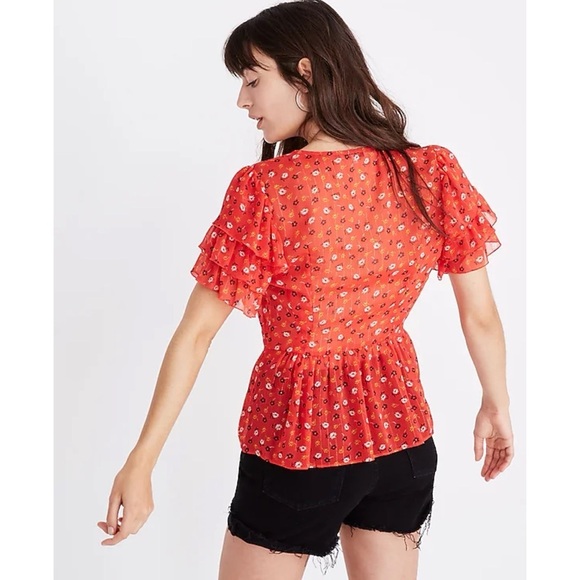 Madewell Tiered-Sleeve Peplum Top in Metallic Prairie Posies - Picture 2 of 8